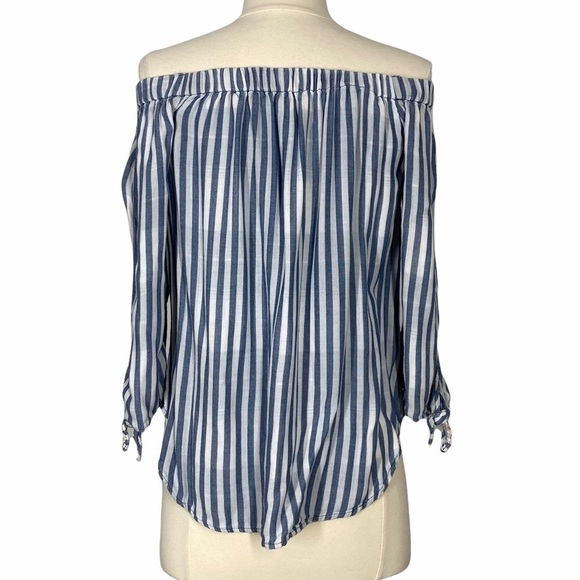 ANTHROPOLOGIE Cloth & Stone Off the Shoulder Striped Tencel Top - Picture 2 of 6